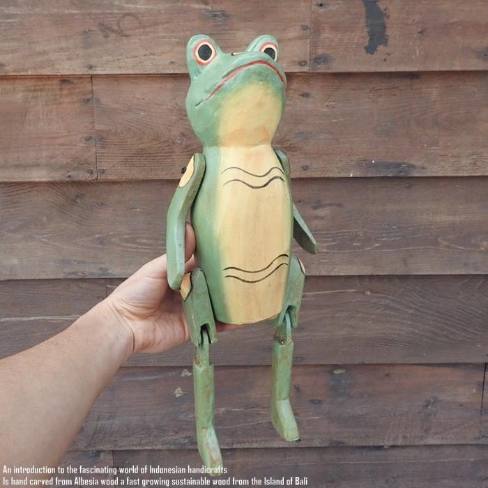 お座り カエルさん Lサイズ ウェルカム人形 蛙 かえる 木製 木彫りの