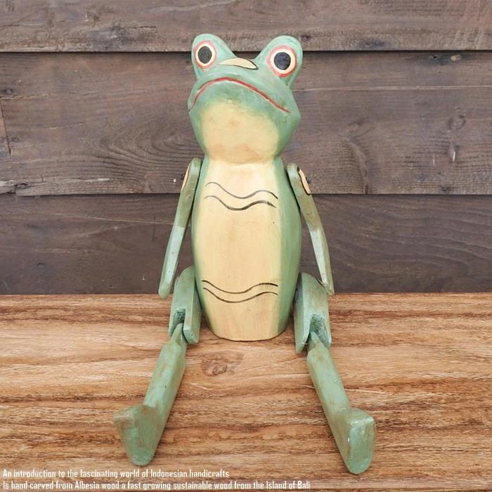 お座り カエルさん Lサイズ ウェルカム人形 蛙 かえる 木製 木彫りの