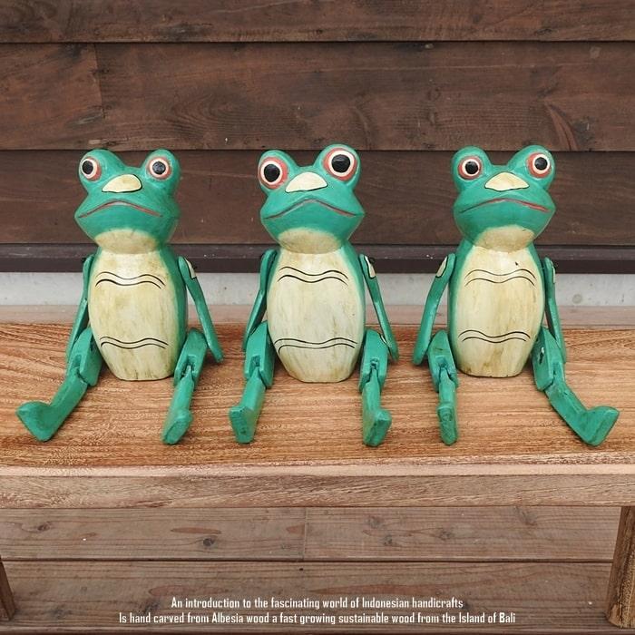カエル木彫り 置物 インテリア