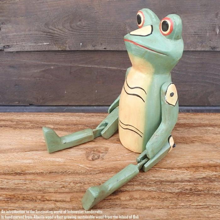 お座り カエルさん Mサイズ ウェルカム人形 蛙 かえる 木彫りの置物