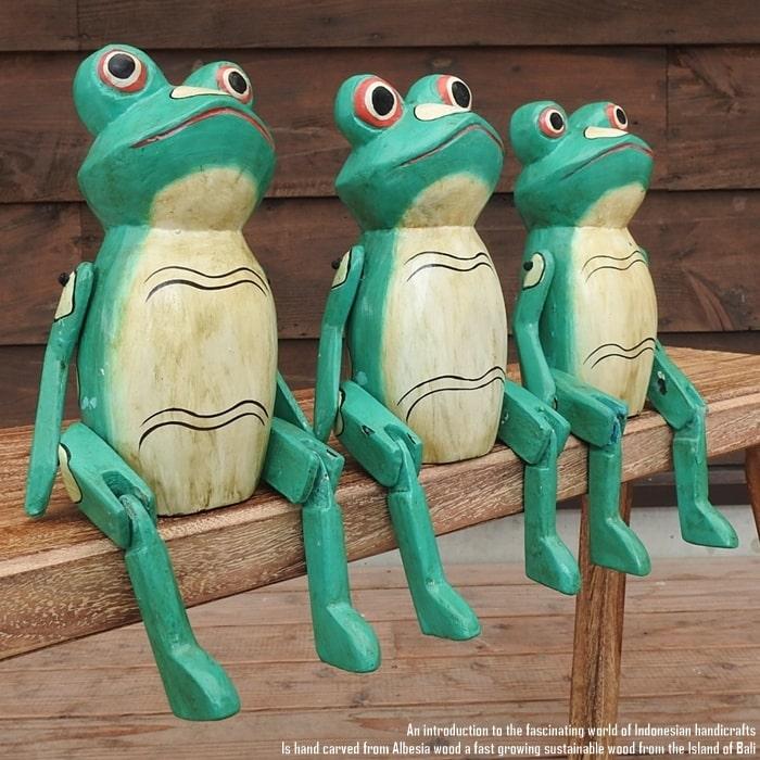 ハンドメイド カエルの置物 緑色 革 【公式通販】