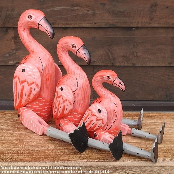 お座り フラミンゴさん Lサイズ ウェルカム人形 鳥 木製 天然木 木彫り