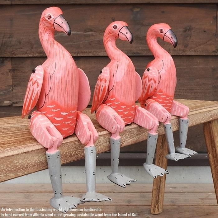 お座り フラミンゴさん Mサイズ ウェルカム人形 鳥 木彫りの置物 動物