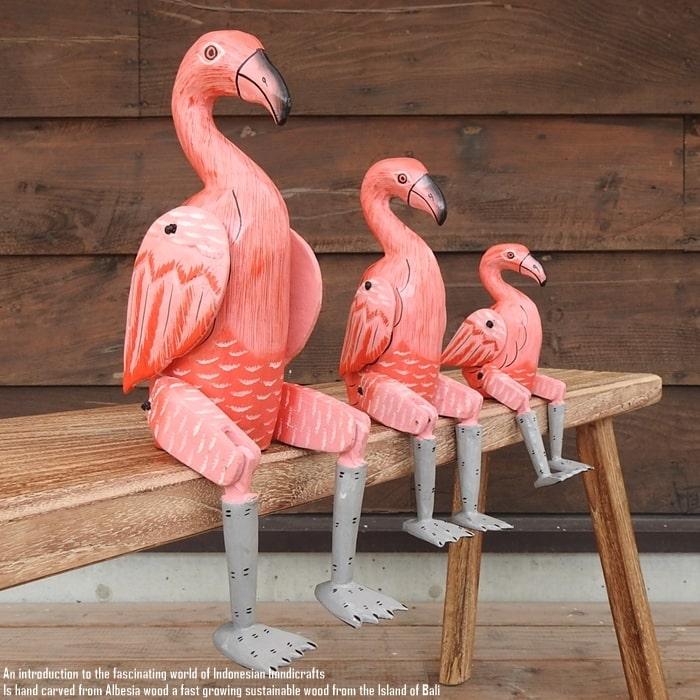 お座り フラミンゴさん Mサイズ ウェルカム人形 鳥 木彫りの置物 動物