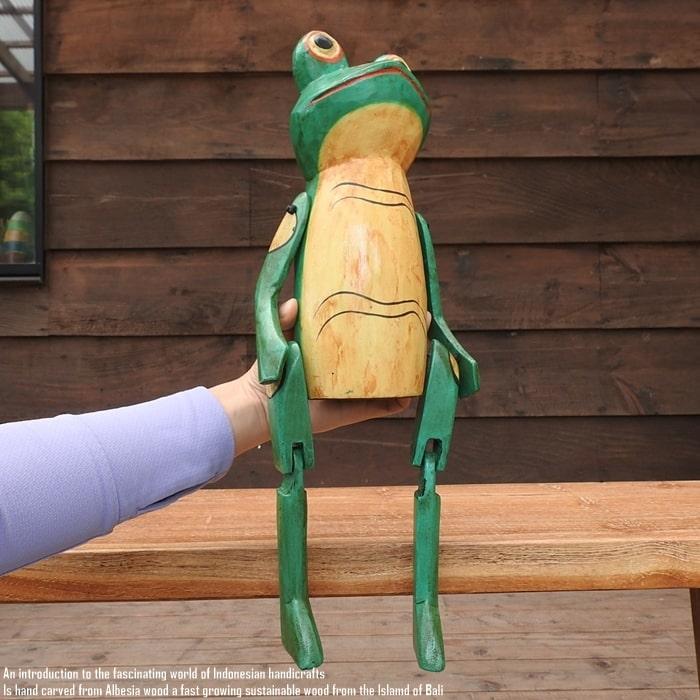 お座り カエルさん 黄色 Lサイズ ウェルカム人形 蛙 かえる 木製