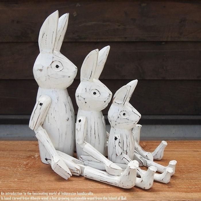 お座り うさぎさん 白 Mサイズ ウェルカム人形 兎 ウサギ 木製 木彫り