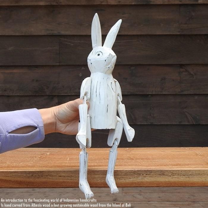 お座り うさぎさん 白 Mサイズ ウェルカム人形 兎 ウサギ 木製 木彫り