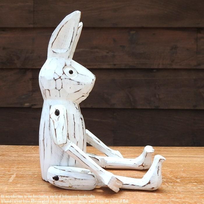 お座り うさぎさん 白 Sサイズ ウェルカム人形 兎 ウサギ 木製 木彫り