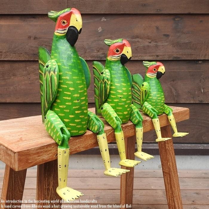 お座り オウムさん Lサイズ ウェルカム人形 鳥 木製 木彫りの置物 動物