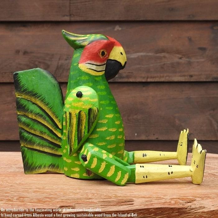 お座り オウムさん Sサイズ ウェルカム人形 鳥 木製 木彫りの置物 動物