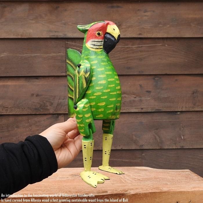 お座り オウムさん Sサイズ ウェルカム人形 鳥 木製 木彫りの置物 動物
