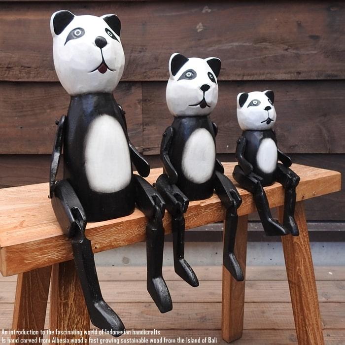 お座り パンダさん Lサイズ ウェルカム人形 木製 木彫りの置物 動物