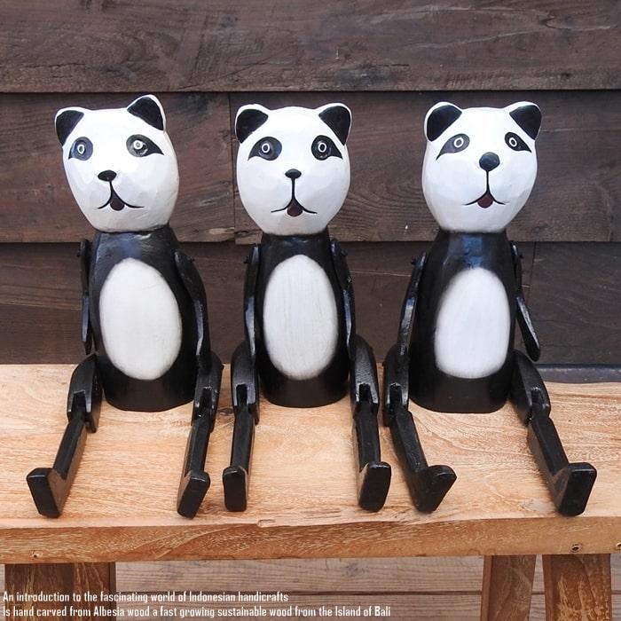 お座り パンダさん Lサイズ ウェルカム人形 木製 木彫りの置物 動物