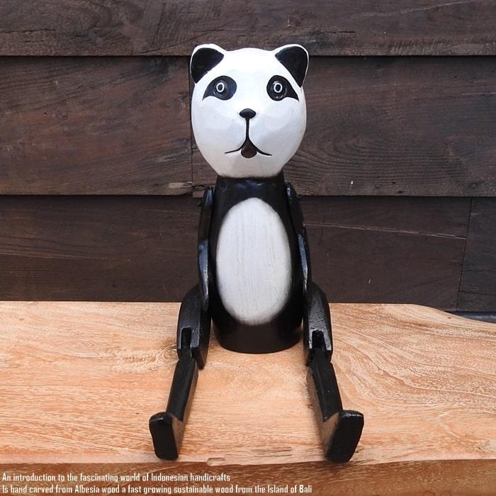 お座り パンダさん Lサイズ ウェルカム人形 木製 木彫りの置物 動物