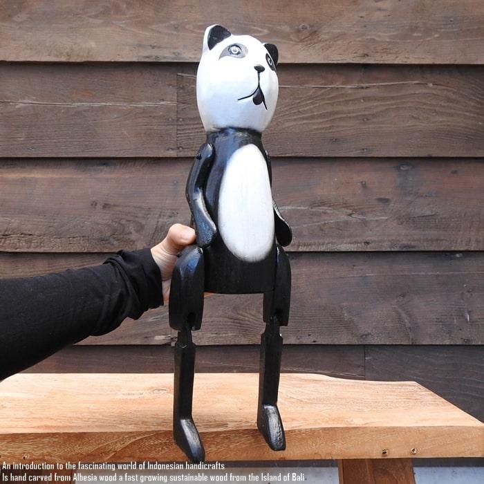 お座り パンダさん Lサイズ ウェルカム人形 木製 木彫りの置物 動物