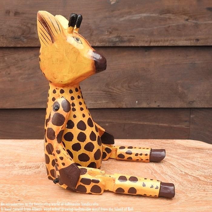 お座り きりんさん Mサイズ ウェルカム人形 木製 木彫りの置物 動物