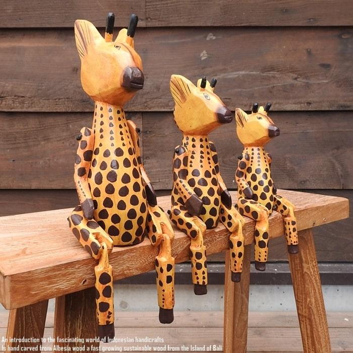 お座り きりんさん Sサイズ キリン ウェルカム人形 木製 木彫りの置物