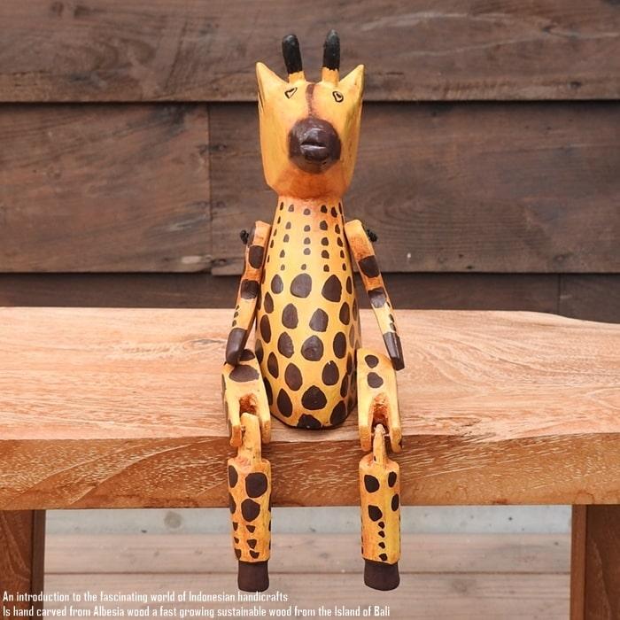 お座り きりんさん Sサイズ キリン ウェルカム人形 木製 木彫りの置物