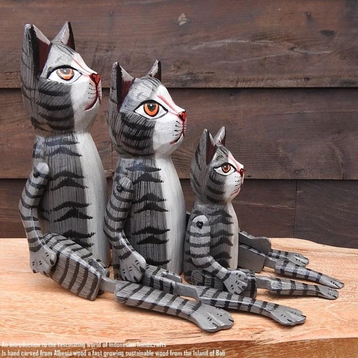 お座り ネコさん Sサイズ ウェルカム人形 ねこ 猫 木製 木彫りの置物