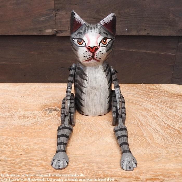 お座り ネコさん Sサイズ ウェルカム人形 ねこ 猫 木製 木彫りの