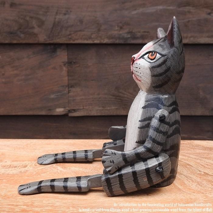 お座り ネコさん Sサイズ ウェルカム人形 ねこ 猫 木製 木彫りの