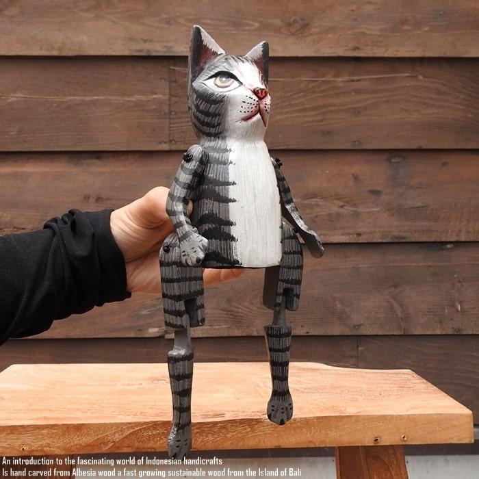 お座り ネコさん Sサイズ ウェルカム人形 ねこ 猫 木製 木彫りの