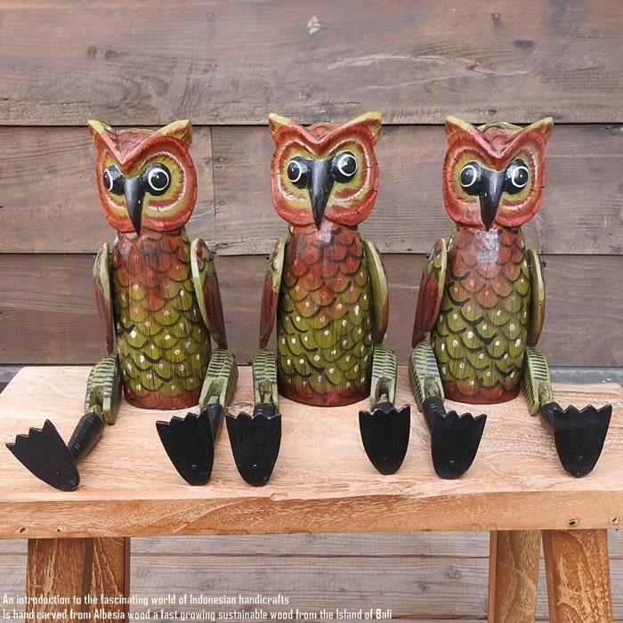 お座り フクロウさん Lサイズ ウェルカム人形 ふくろう 木製