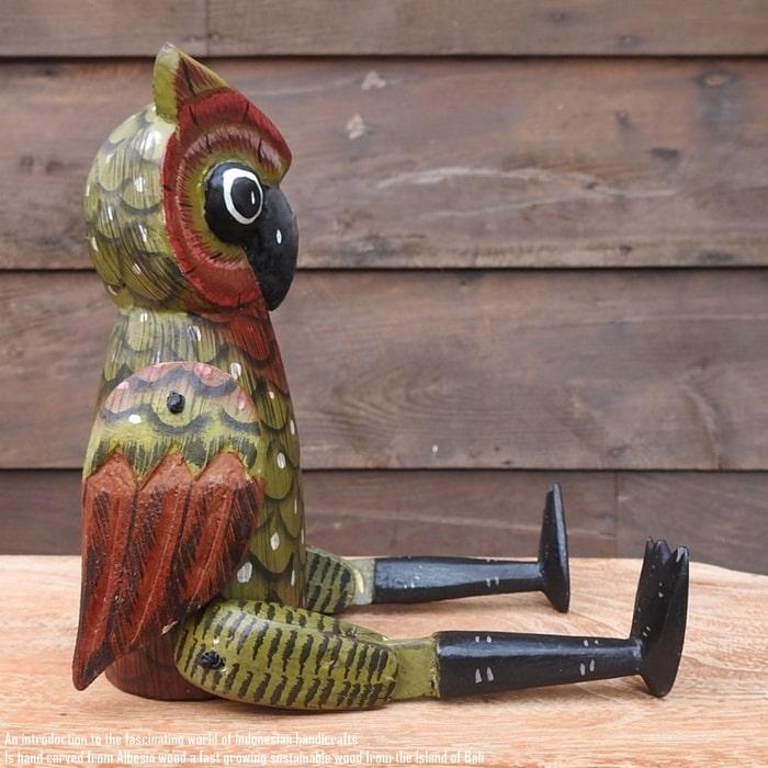 木製フクロウの彫刻 約20cm