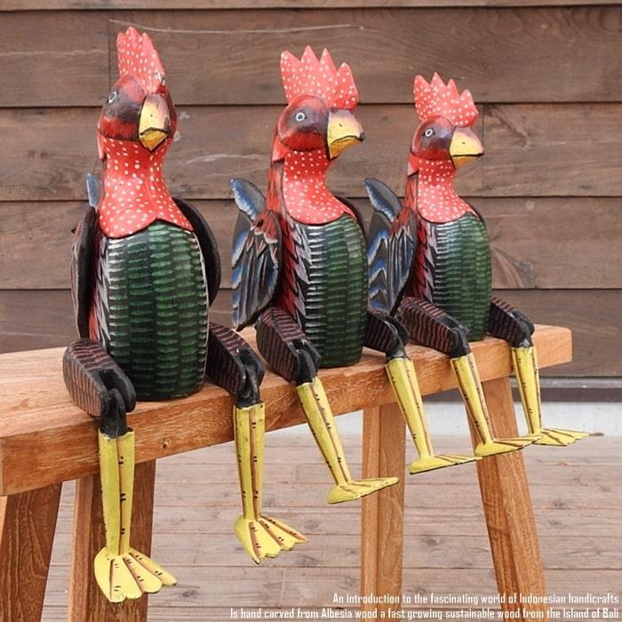 お座り ニワトリさん [2] Lサイズ ウェルカム人形 鶏 鳥 木製 木彫りの