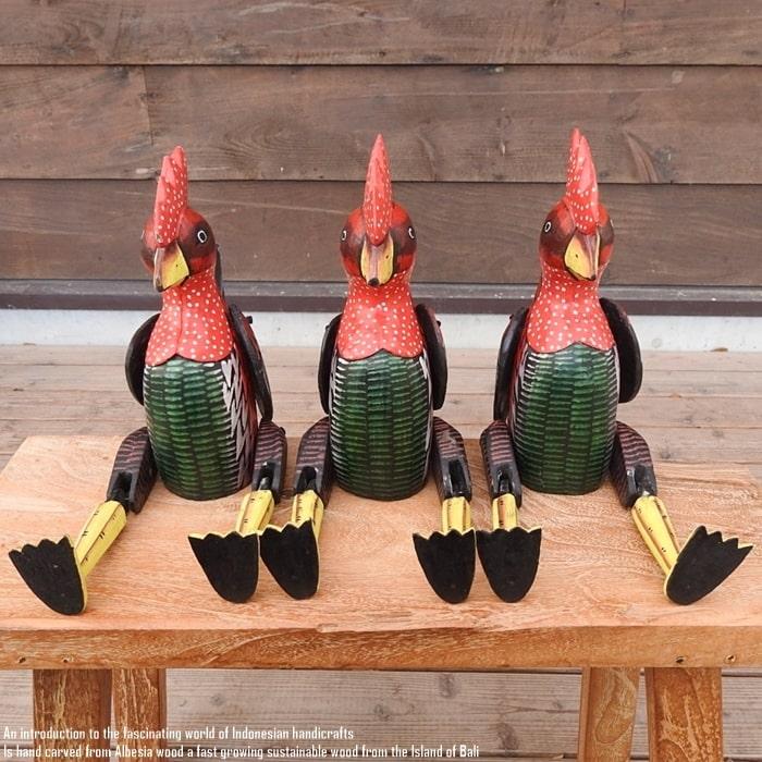 お座り ニワトリさん [2] Lサイズ ウェルカム人形 鶏 鳥 木製 木彫りの