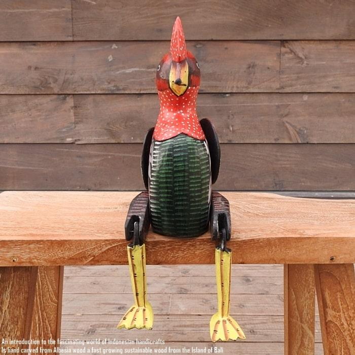お座り ニワトリさん [2] Lサイズ ウェルカム人形 鶏 鳥 木製 木彫りの