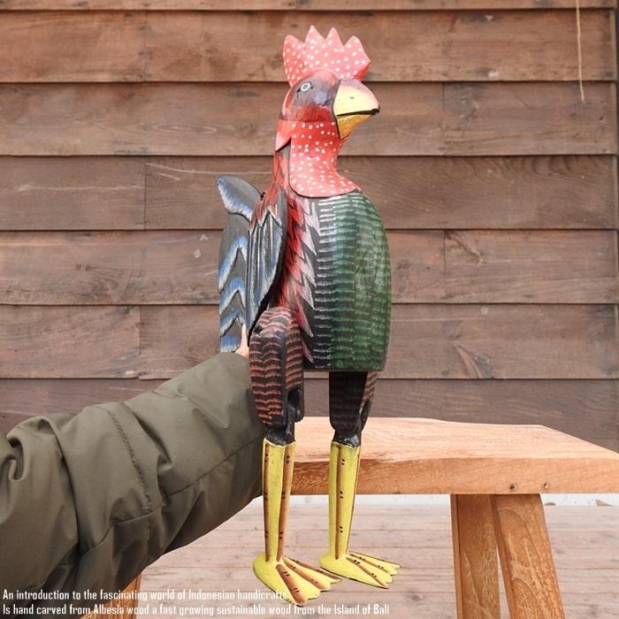 お座り ニワトリさん [2] Lサイズ ウェルカム人形 鶏 鳥 木製 木彫りの