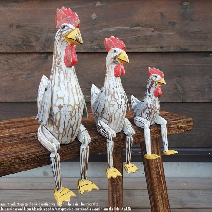 お座り ニワトリさん Lサイズ WW ホワイトウォッシュ 手足が動かせる