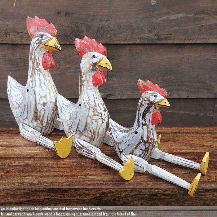 お座り ニワトリさん Lサイズ WW ホワイトウォッシュ 手足が動かせる