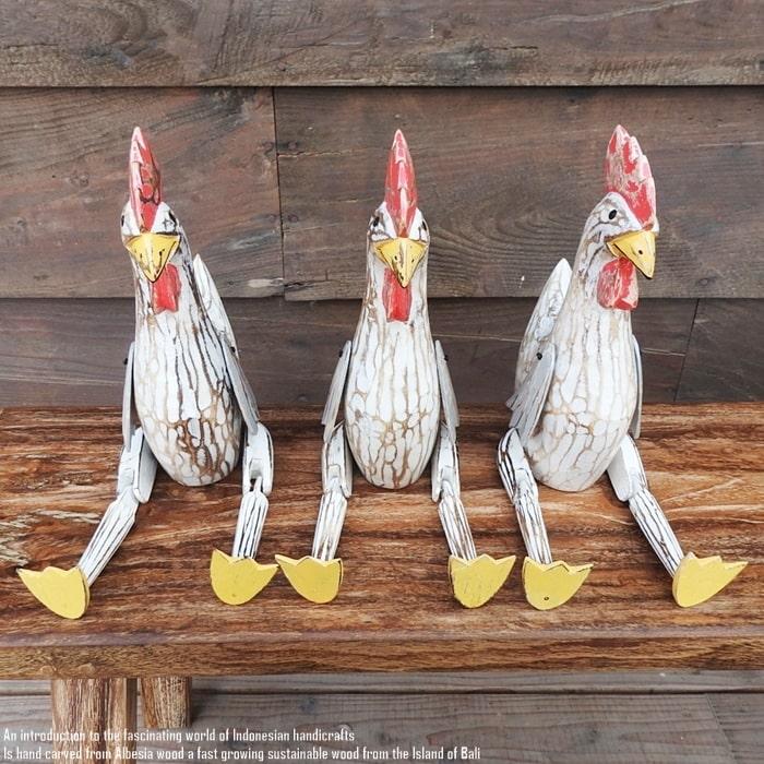 お座り ニワトリさん Lサイズ WW ホワイトウォッシュ 手足が動かせる