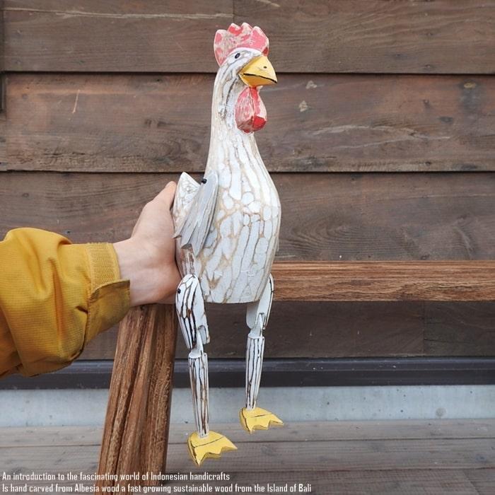 お座り ニワトリさん Lサイズ WW ホワイトウォッシュ 手足が動かせる