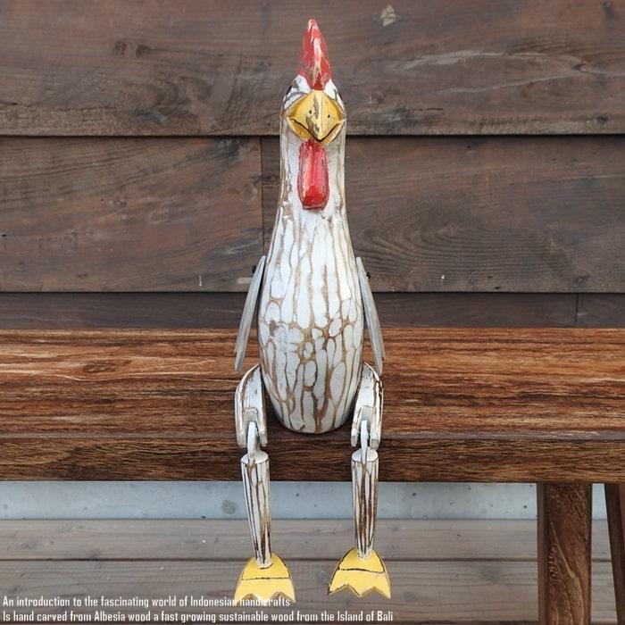 お座り ニワトリさん Lサイズ WW ホワイトウォッシュ 手足が動かせる