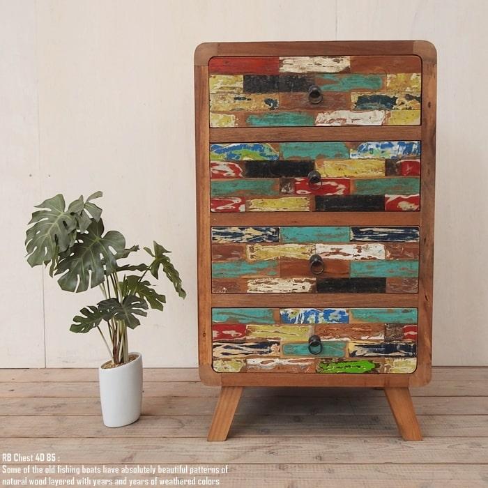 木製品】一点物 ナチュラル 4段チェスト オープンラック ヴィンテージ
