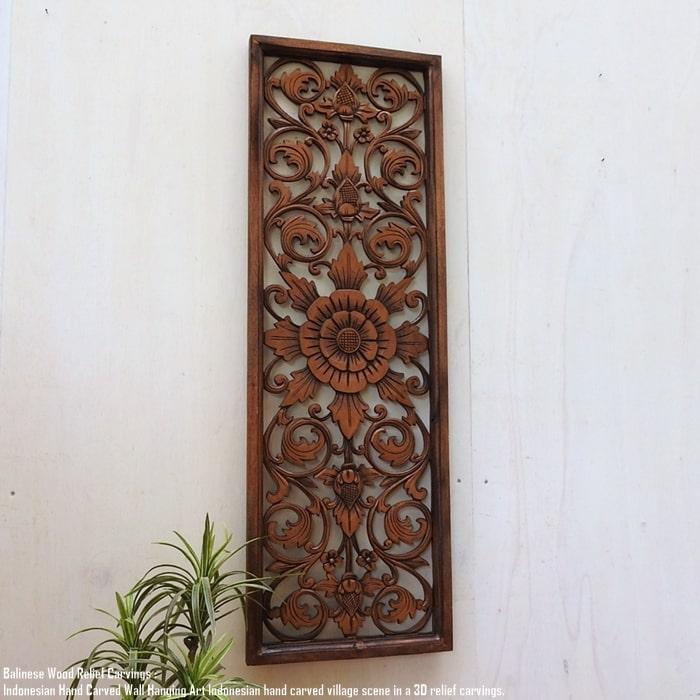 彫刻レリーフプレート木製パネル レリーフ 40cm×120cm 長方形 B ブラウン アートパネル ウッドレリーフ