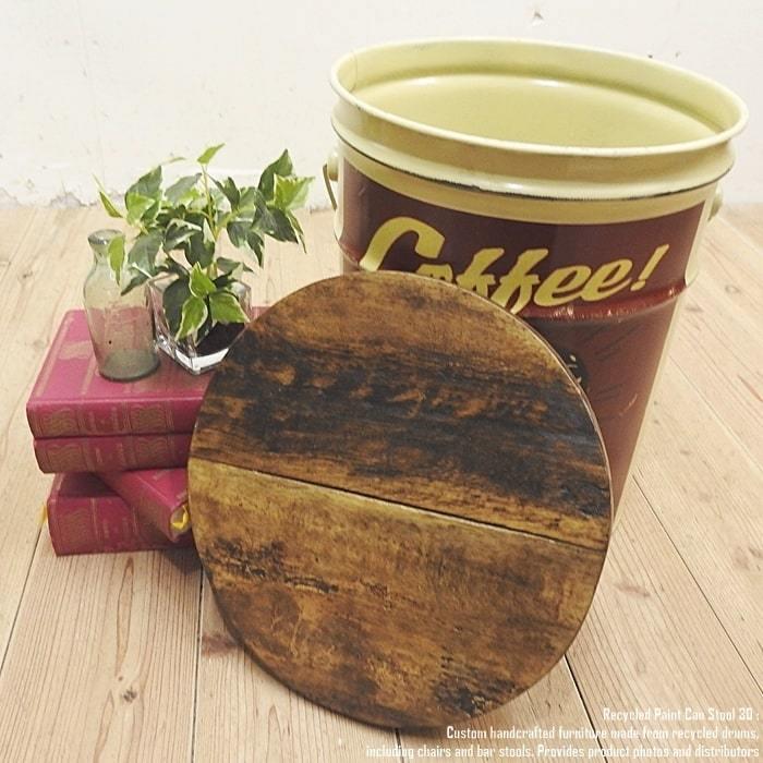 ペール缶スツール Coffee コーヒー 収納付き椅子 リメイク家具 オイル
