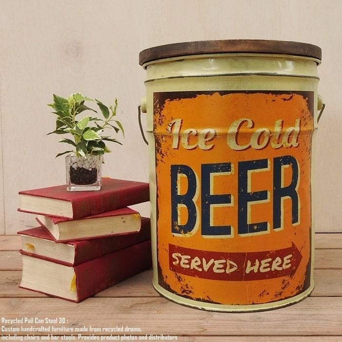 ペール缶スツール Ice Cold Beer [ビール] 収納付き椅子 リメイク家具