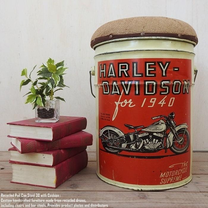 スツール ハーレーダビッドソン ブリキ アメリカン雑貨 アンティーク 3個セット ペール缶 クッションスツール Harley Davidson [ハーレーダビッドソン