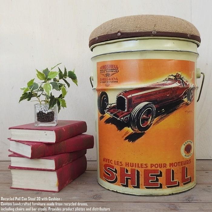 アメリカン雑貨)ペール缶 /クッションスツール/ヴィンテージ