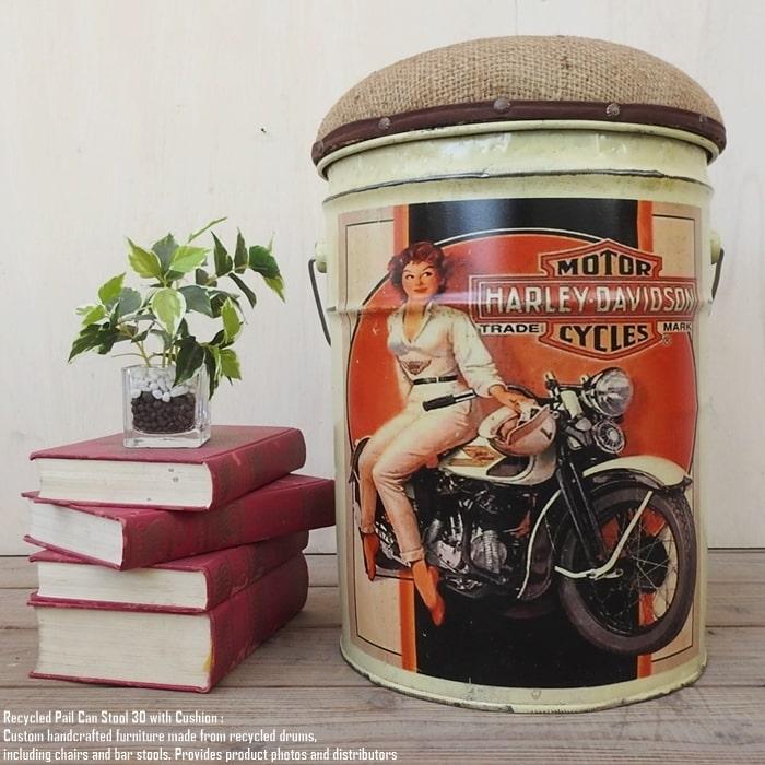 ペール缶 クッションスツール Harley Davidson Woman [ハーレーダビッドソンウーマン] 収納付き椅子 ペール缶スツール ペンキ缶｜q-style｜02
