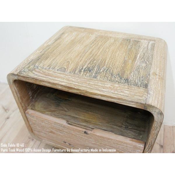 船古材サイドテーブル ST1D46WW チーク無垢材 ホワイトウォッシュ 2段