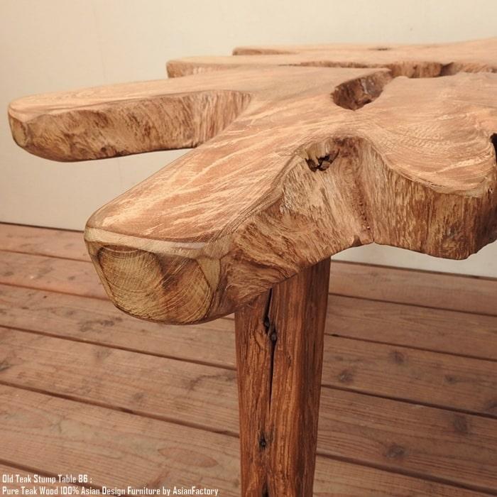 極厚 希少木材 オールドチーク材 切り株 ハイテーブル 91cm 無垢材