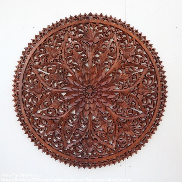 天然木の木彫りレリーフ 100cm ラウンドモデル ウッドレリーフ 丸 円形 ウォールデコ アートパネル 芸術品 木彫り_1