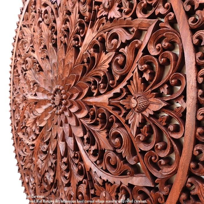 天然木の木彫りレリーフ 100cm ラウンドモデル ウッドレリーフ 丸 円形 ウォールデコ アートパネル 芸術品 木彫り_5
