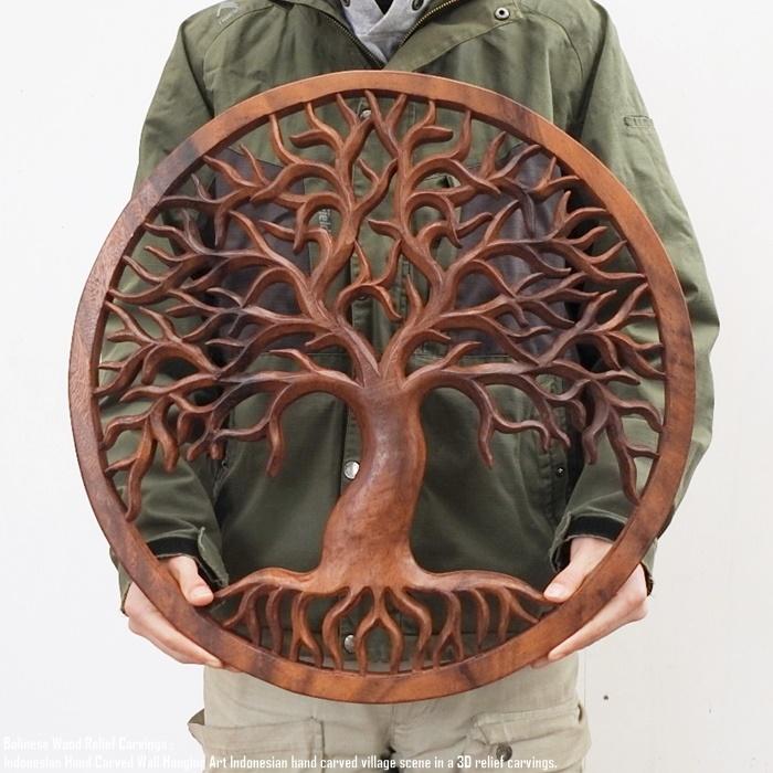 彫刻レリーフプレート木製パネル 木彫りレリーフ φ40cm 木彫り レリーフ アートパネル パネル