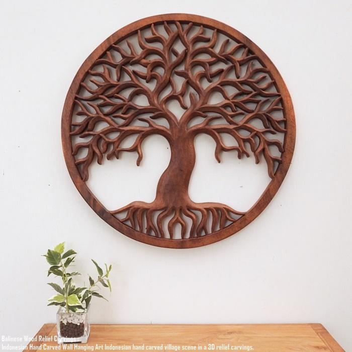 天然木のレリーフ 生命の樹 50cm ウッドレリーフ 丸 円形 ラウンド
